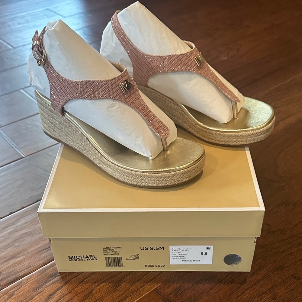 Michael Kors Gold Wedge Sandals with Ankle Strap
